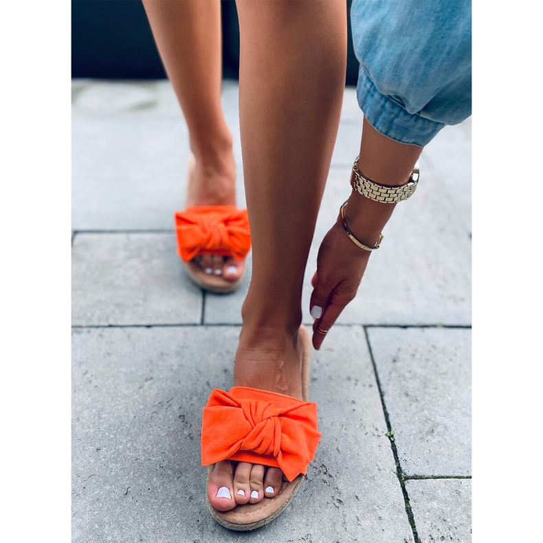 Klapki espadryle z kokardą Viola Orange pomarańczowe 1