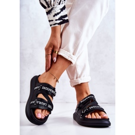 Damskie Modne Skórzane Klapki La.Fi Czarne Menifis białe 2