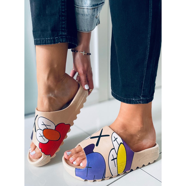 Klapki z kolorowym printem Clancy Khaki wielokolorowe 1