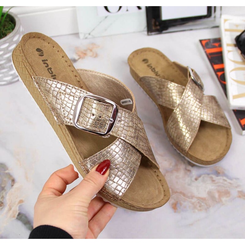 Klapki Inblu W ARC17 wężowe złote złoty 1