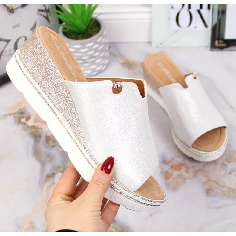 Klapki na koturnie T.Sokolski W SCA167B srebrne białe srebrny 1