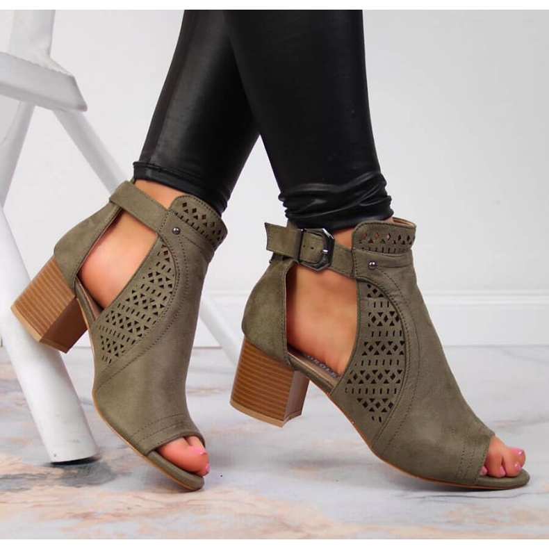 Sandały zabudowane ażurowe T.Sokolski W SCA159B khaki 2