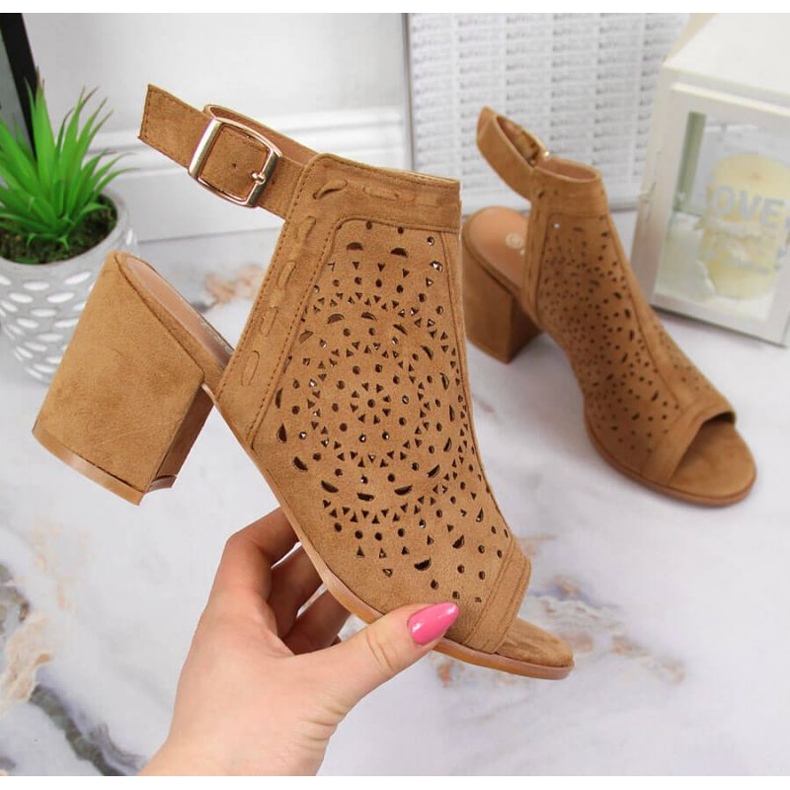 Sandały zabudowane ażurowe T.Sokolski W SCA160 camel brązowe 1