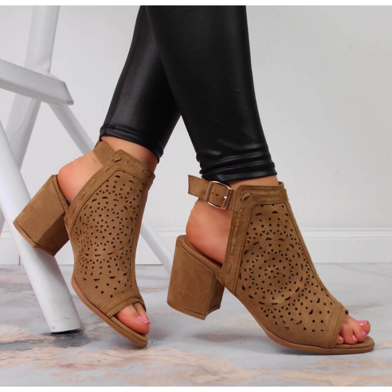 Sandały zabudowane ażurowe T.Sokolski W SCA160 camel brązowe 2