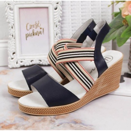 Sandały skórzane na koturnie Filippo W PAW361 granatowe 2