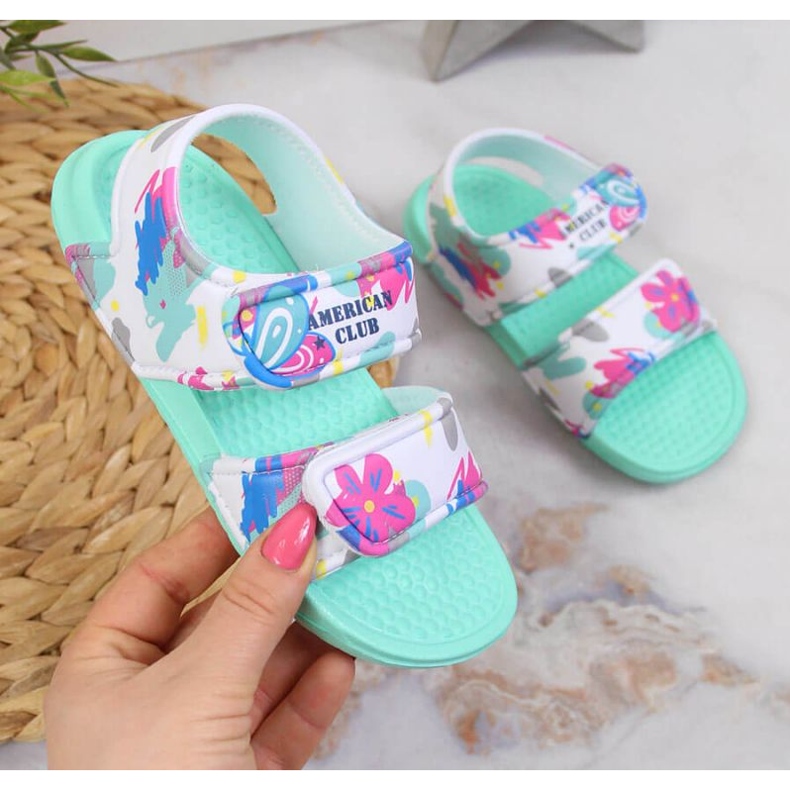 Sandały piankowe na rzep American Club Jr AM882B miętowe niebieskie 1