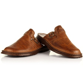 Skórzane klapki męskie komfortowe brązowe Łukbut 1