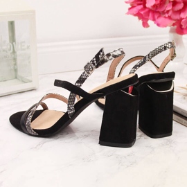 Sandały damskie na słupku wężowe czarne S.Barski 2