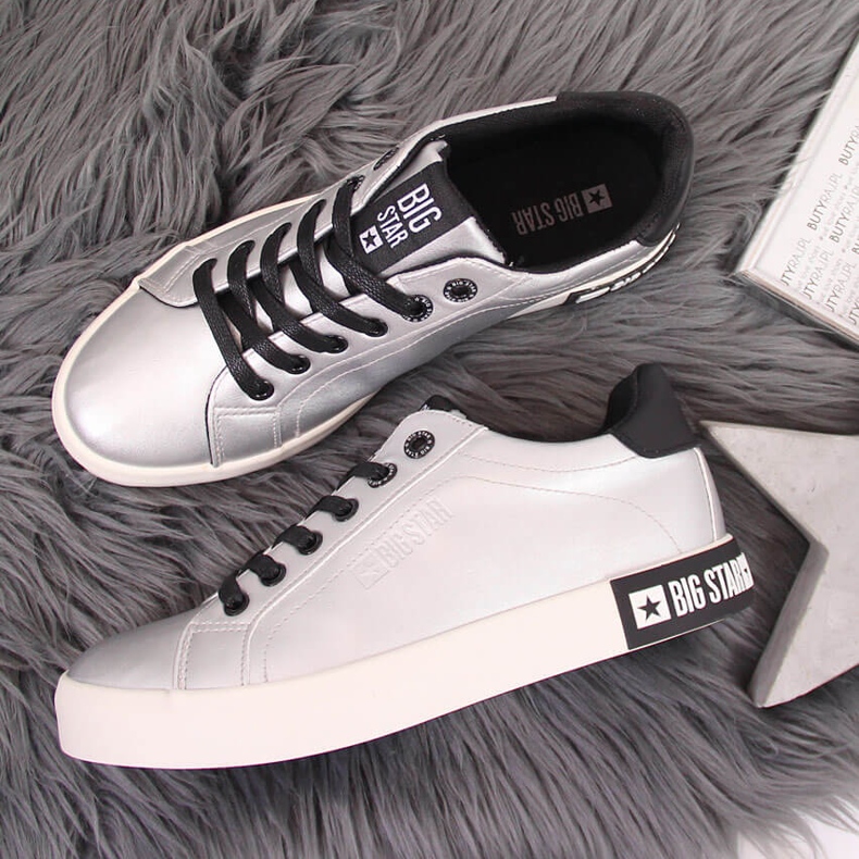 Trampki niskie damskie z eko skóry srebrne Big Star II274034 srebrny 1