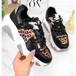 Skórzane buty sportowe damskie panterka Goe II2N4067 czarne 2