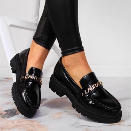 Półbuty damskie lakierowane z napisem czarne Laura La.Fi 2