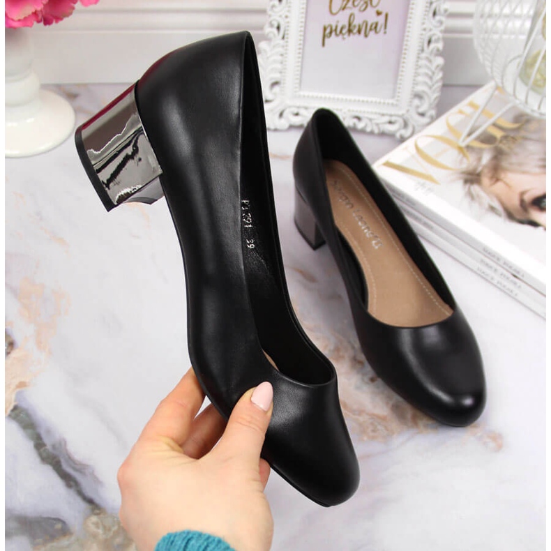 Czółenka na srebrnym klocku czarne Sergio Leone 1