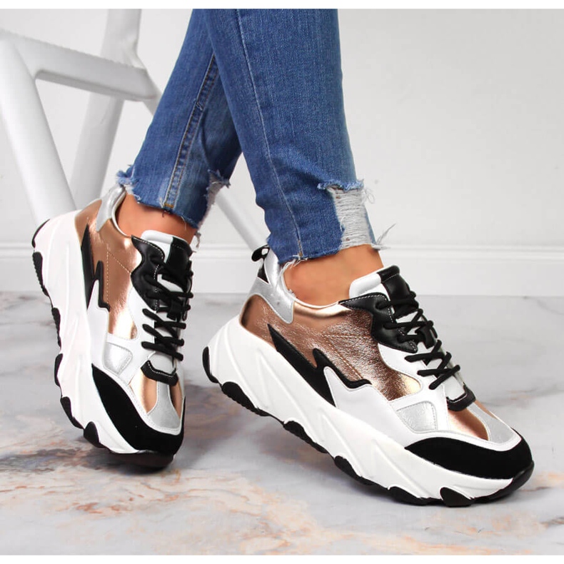 Sneakersy damskie na platformie biało złote Potocki białe złoty 1