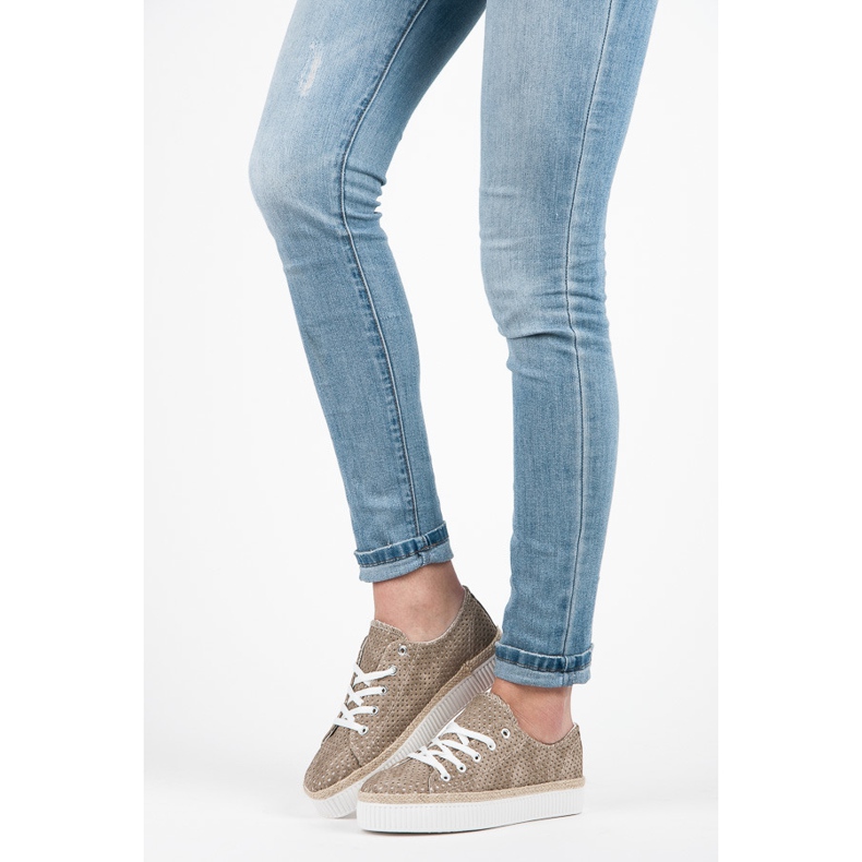 Kylie Ażurowe trampki na platformie brązowe 1