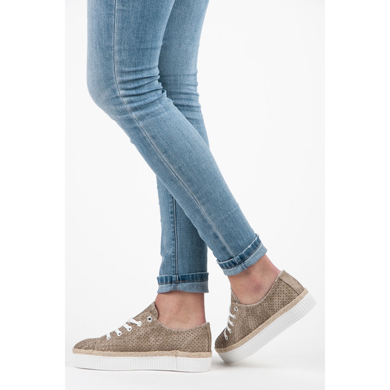 Kylie Ażurowe trampki na platformie brązowe 2