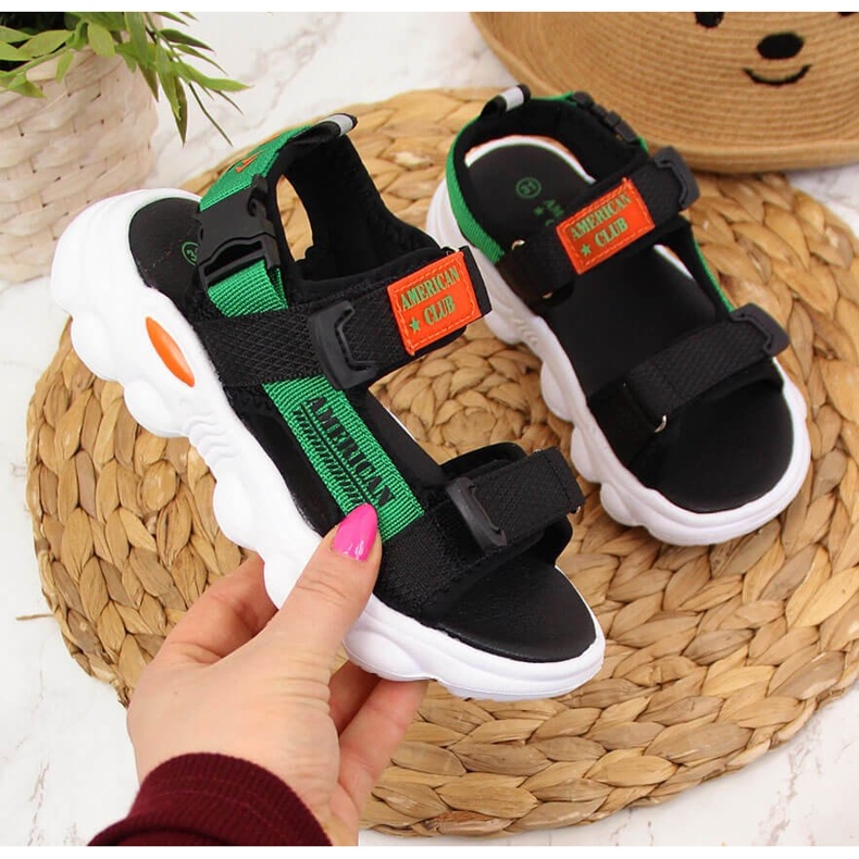 Sandały chłopięce na rzepy czarne American Club zielone 1