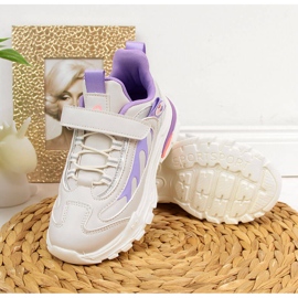 Buty sportowe dziewczęce na rzep szaro-fioletowe American Club białe 3