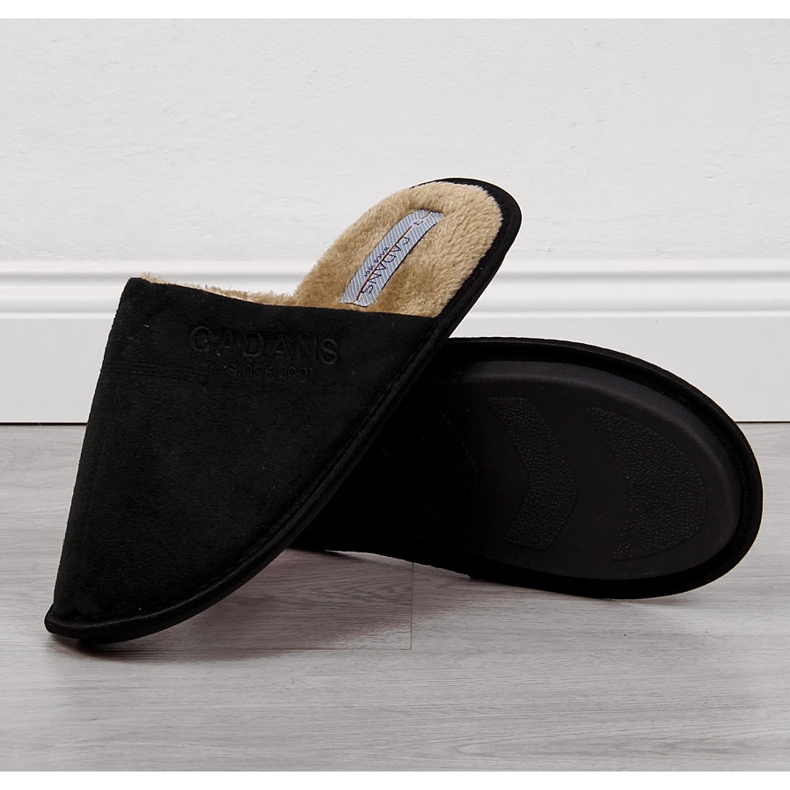 Kapcie męskie domowe z futerkiem czarne Cadans 1