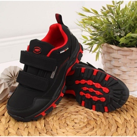 Buty trekkingowe dziecięce wodoodporne na rzepy czarno-czerwone American Club czarne 3