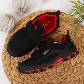 Buty trekkingowe dziecięce wodoodporne na rzepy czarno-czerwone American Club czarne 2