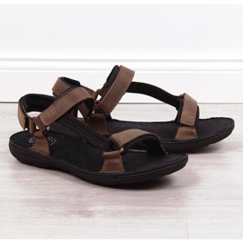 Sandały męskie skórzane na rzepy brązowe Łukbut 990 1