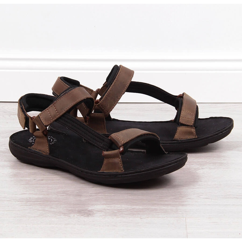 Sandały męskie skórzane na rzepy brązowe Łukbut 990 1