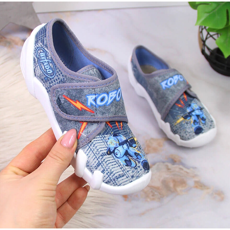 Kapcie chłopięce do przedszkola na rzep szare Befado 1