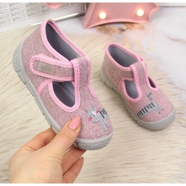 Kapcie dziewczęce na rzep z kotem różowe Befado 1