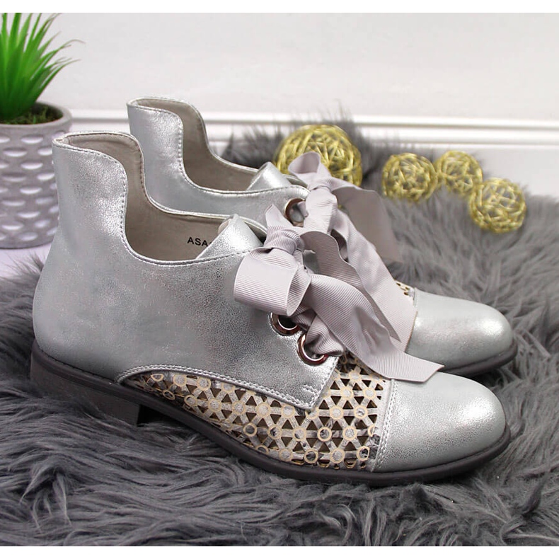 Botki damskie ażurowe wiosenne srebrne Jezzi srebrny 2