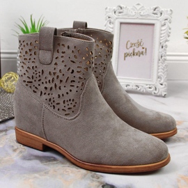 Botki damskie ażurowe na koturnie wiosenne szare Filippo 2