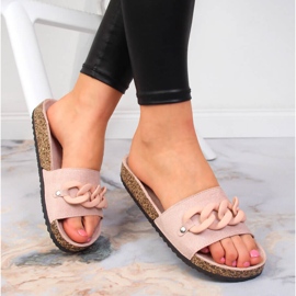 Klapki damskie z łańcuchem pudrowy róż Potocki różowe 1