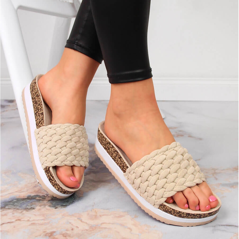 Klapki damskie na platformie beżowe Potocki beżowy 1