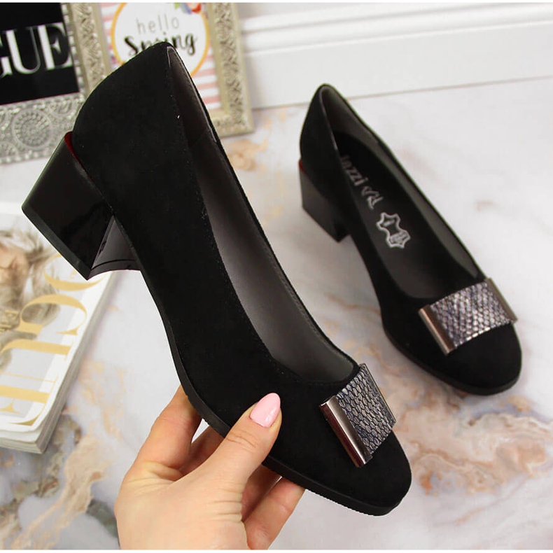 Czółenka na klocku zamszowe czarne Jezzi 1