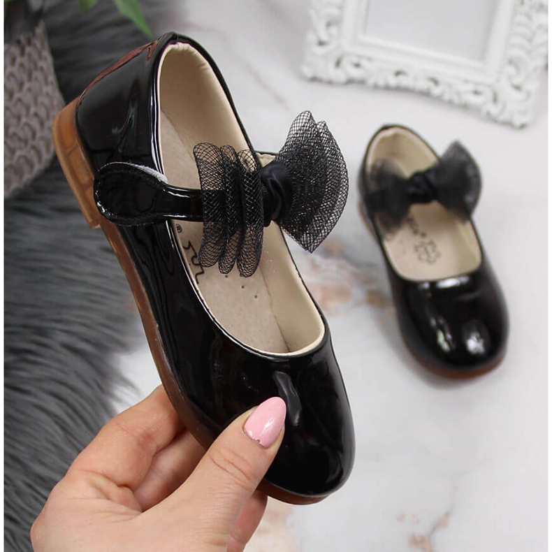 Baleriny dziewczęce na rzep z kokardką czarne Vinceza 1