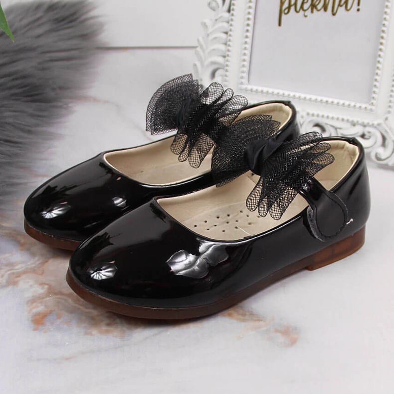 Baleriny dziewczęce na rzep z kokardką czarne Vinceza 2