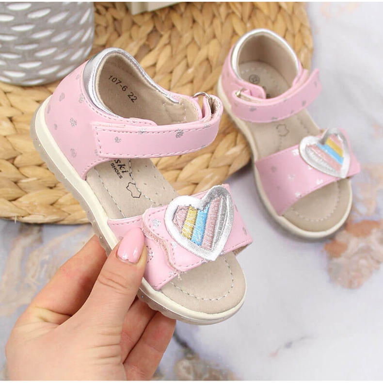 Sandały dziewczęce na rzepy różowe S.Barski 1