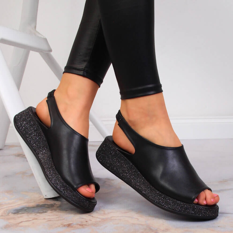 Sandały damskie na platformie czarne Navy Dot 1