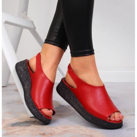 Sandały damskie na platformie czerwone Navy Dot 1