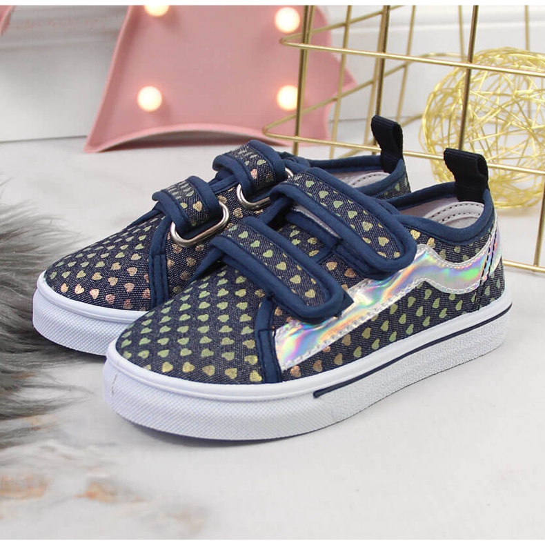 Trampki dziewczęce na rzepy w serduszka granatowe Atletico niebieskie 2