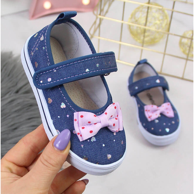 Baleriny dziewczęce na rzep z kokardką Atletico granatowe niebieskie 1