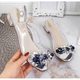 Sandały damskie transparentne z kamieniami srebrne Sabatina srebrny 1