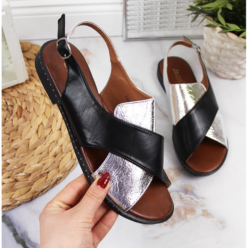 Sandały damskie czarno srebrne Jezzi czarne srebrny 1