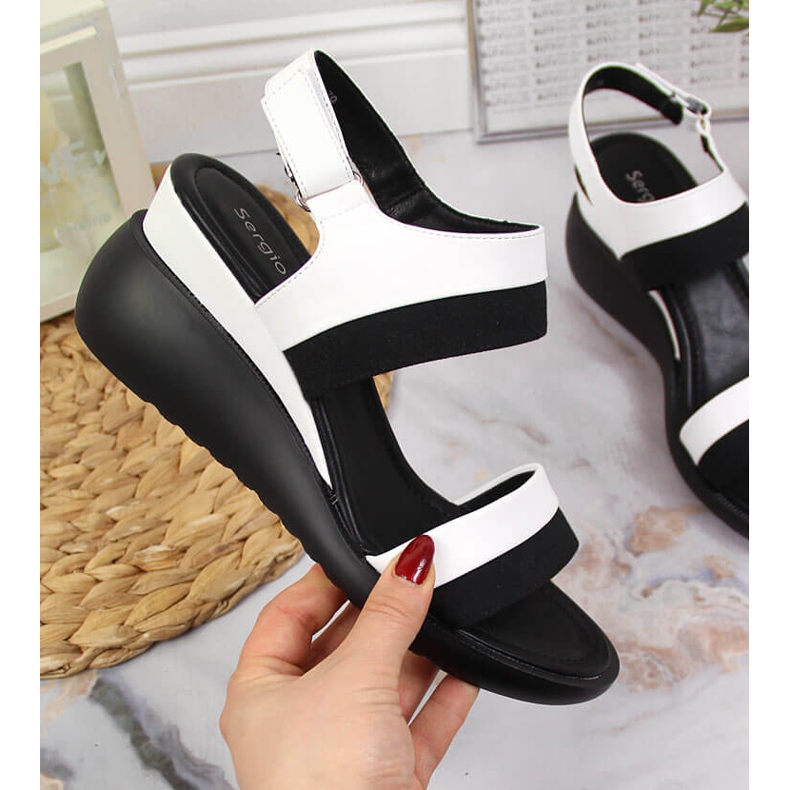 Sandały damskie na koturnie białe Sergio Leone 1