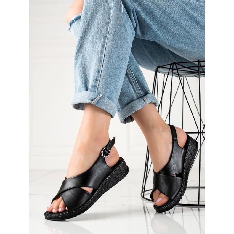 W. Potocki Lekkie Sandałki Potocki czarne 1