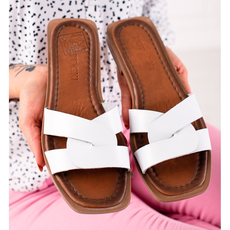 W. Potocki Białe Klapki Ze Skóry Potocki 1