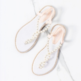 Beżowe sandały z perłami Tana beżowy 1