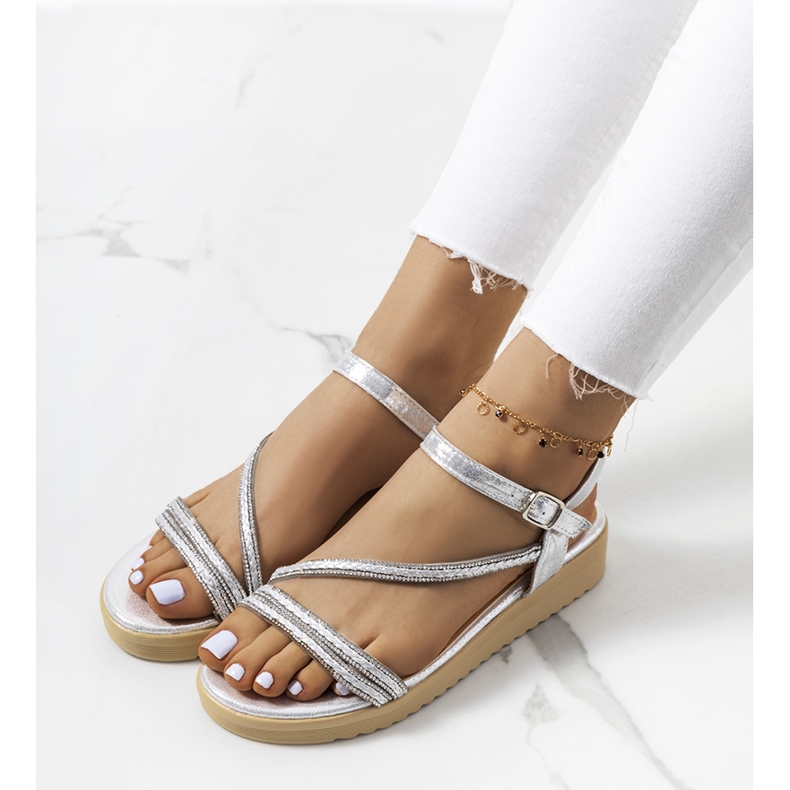 Srebrne sandały damskie Ray srebrny 1