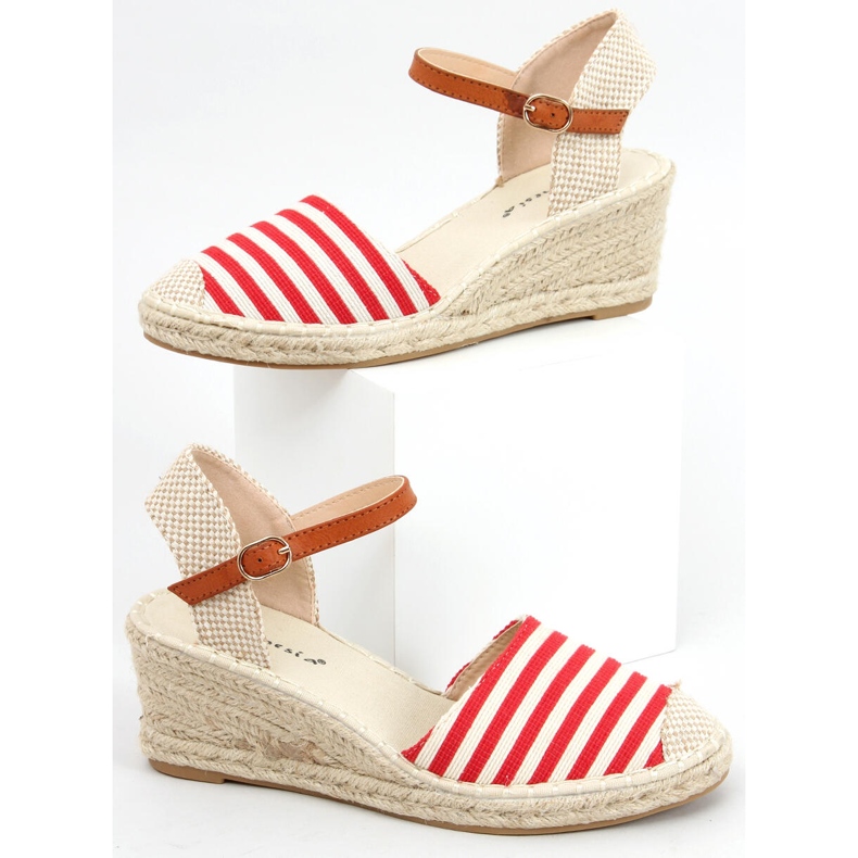Espadryle w paski Irma Red beżowy czerwone 1