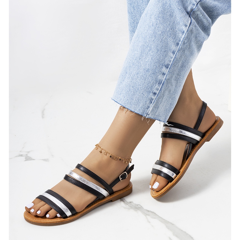 Czarne sandały damskie Hibbins srebrny 1