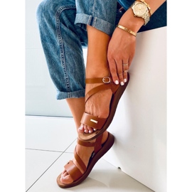 Sandałki damskie Leaf Camel brązowe 2